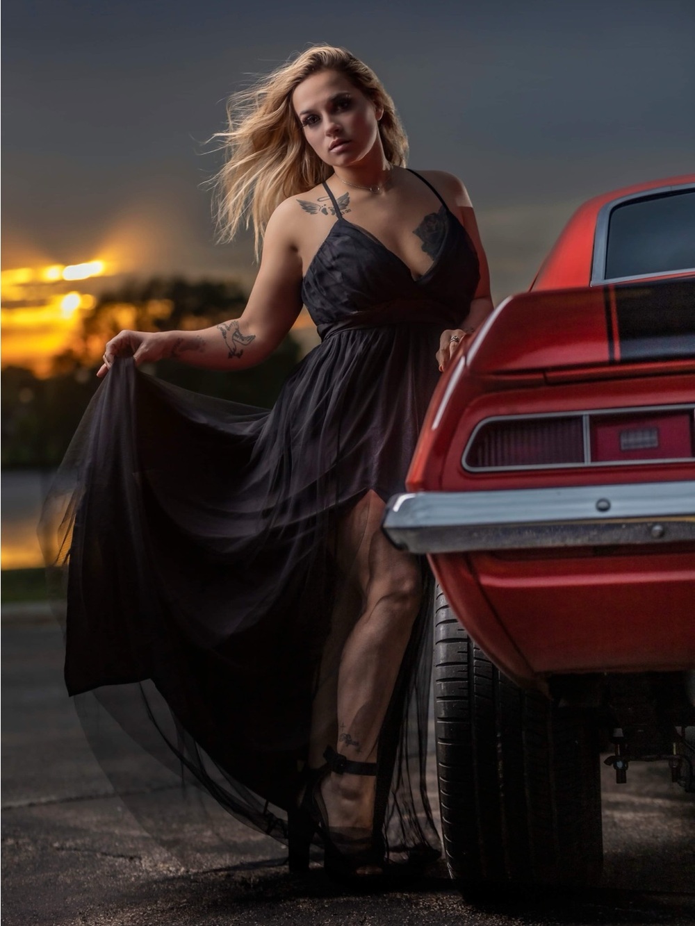 Elegant Black Sheer V-Neck Evening Dress - Women